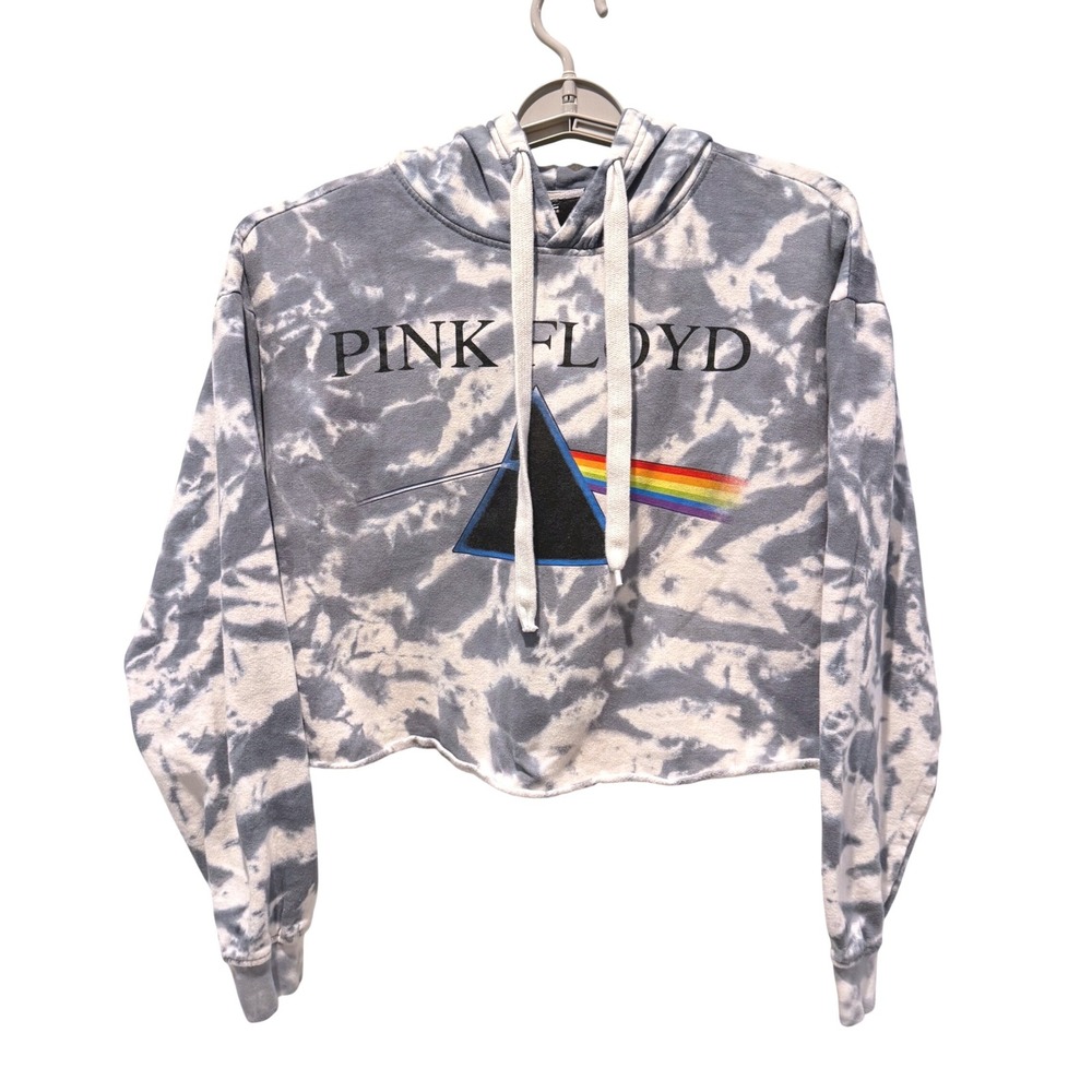 Pink Floyd Dark Side‎ of the Moon 2019 Cropped Hoodie Gray Tie Dye Womens Large